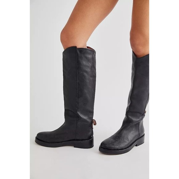 Free People Bryce Equestrian Boots in Black Leather Size 41